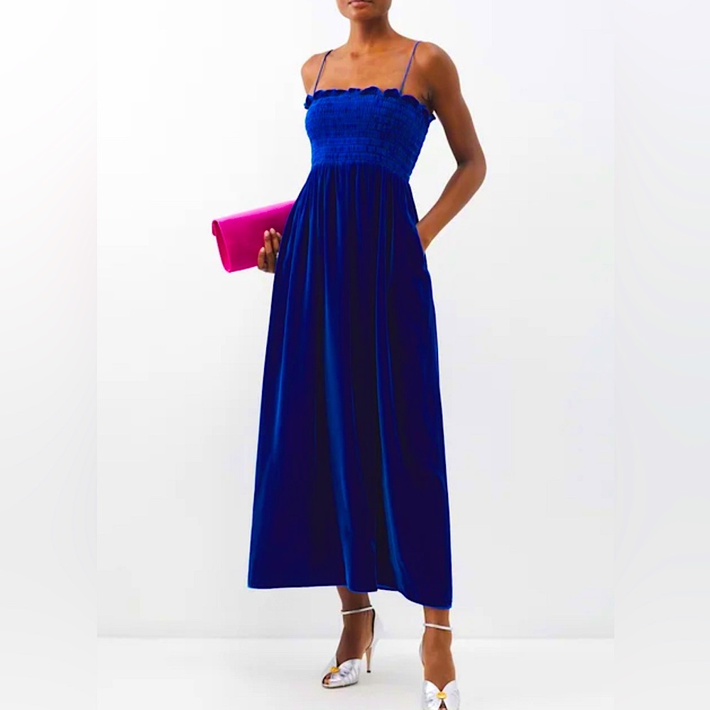 New Gucci blue Velvet Ruched Maxi Dress with pockets 🧿💙